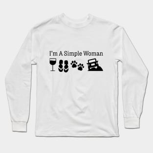 Womens I'm A Simple Woman: Love Wine Flip Flops Dog 4X4 Long Sleeve T-Shirt